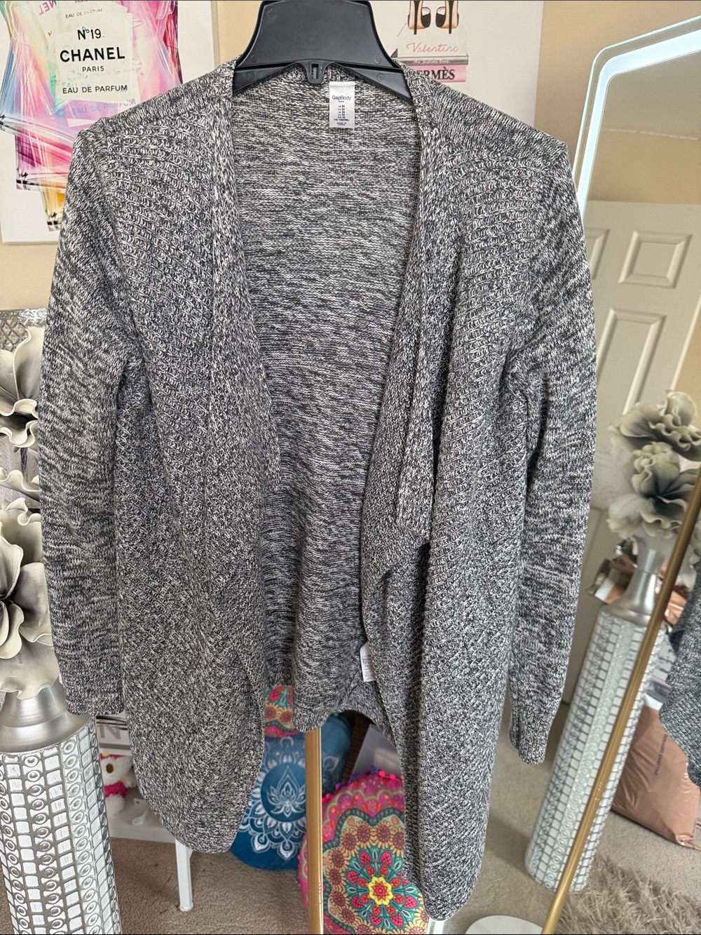 Gray Open-Front Women's Cardigan Sweater